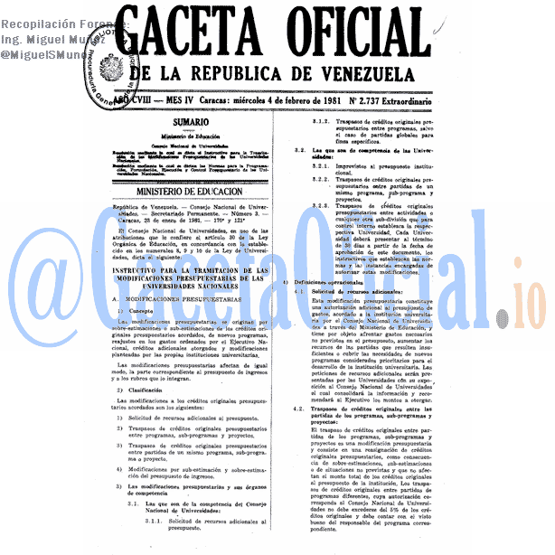 Gaceta Oficial 2737 del 4 Febrero 1981