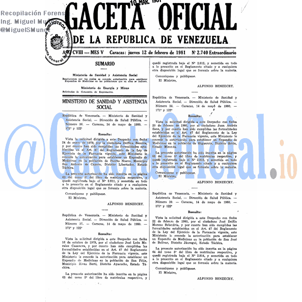 Gaceta Oficial 2740 del 12 Febrero 1981