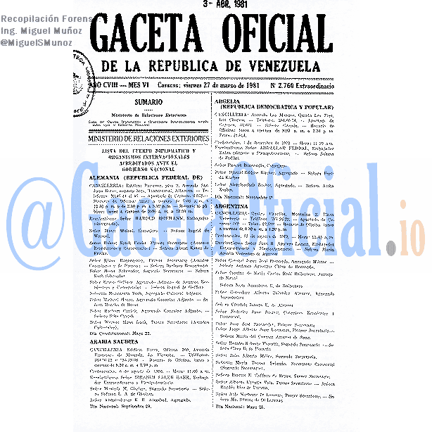 Gaceta Oficial 2760 del 27 Marzo 1981