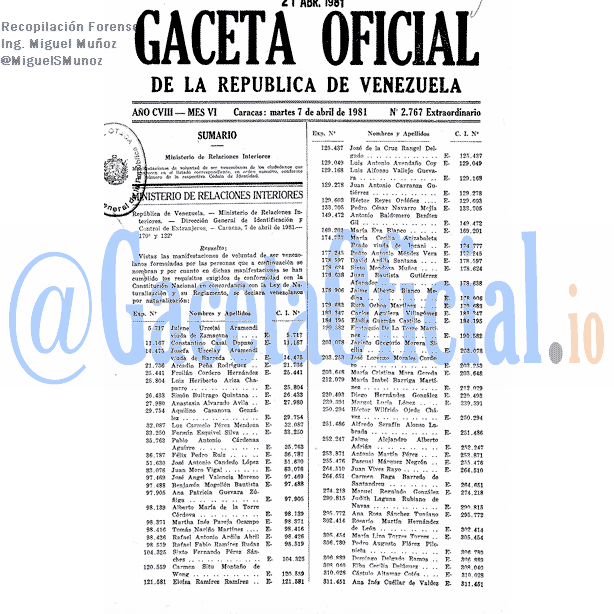 Gaceta Oficial 2767 del 7 Abril 1981