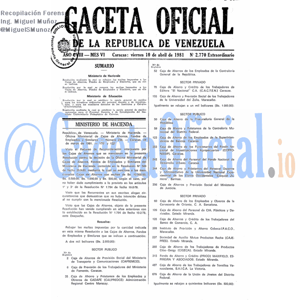 Gaceta Oficial 2770 del 10 Abril 1981