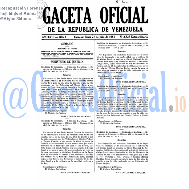 Gaceta Oficial 2828 del 27 Julio 1981