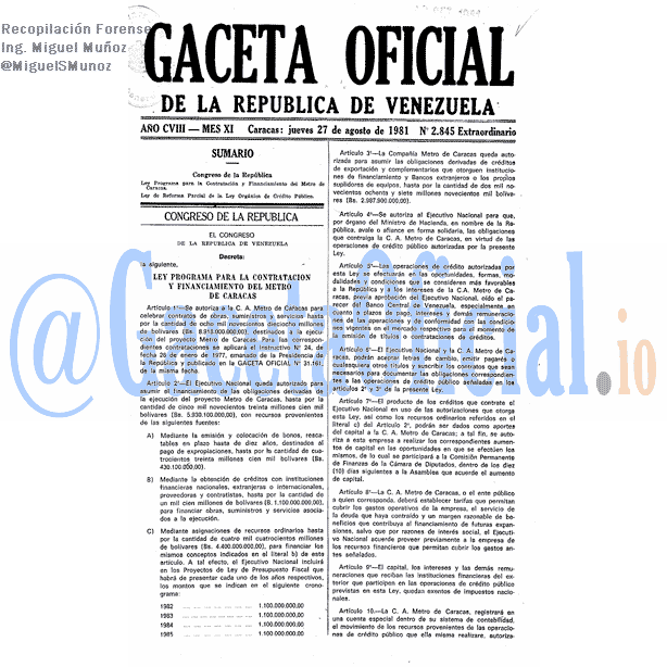 Gaceta Oficial 2845 del 27 Agosto 1981