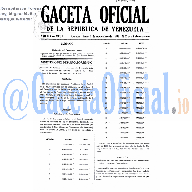 Gaceta Oficial 2875 del 9 Noviembre 1981