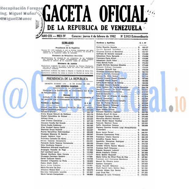Gaceta Oficial 2913 del 4 Febrero 1982