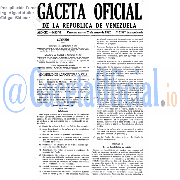 Gaceta Oficial 2927 del 23 Marzo 1982