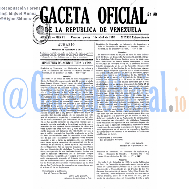 Gaceta Oficial 2932 del 1 Abril 1982