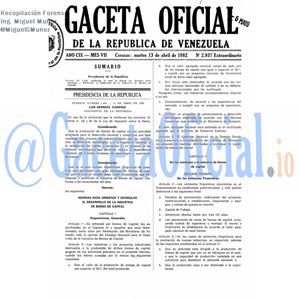 Gaceta Oficial 2937 del 13 Abril 1982