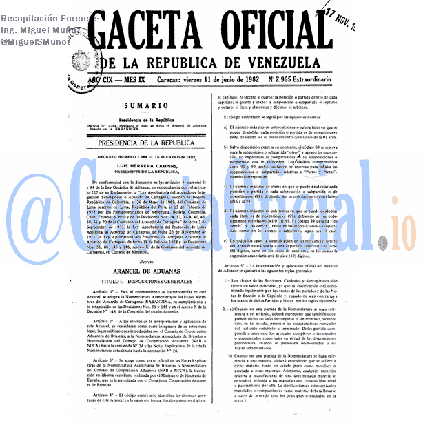 Gaceta Oficial 2965 del 11 Junio 1982