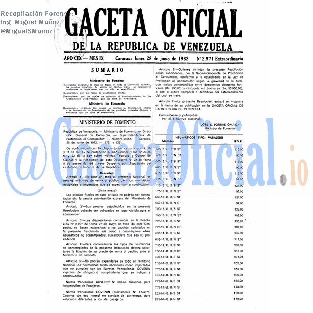 Gaceta Oficial 2971 del 28 Junio 1982