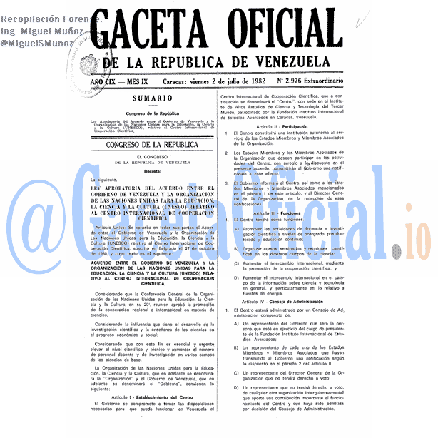 Gaceta Oficial 2976 del 2 Julio 1982
