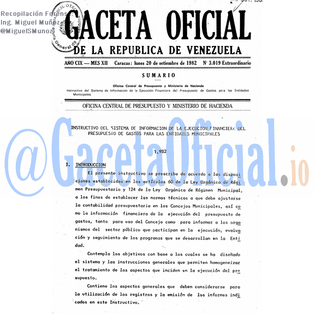 Gaceta Oficial 3019 del 20 Septiembre 1982