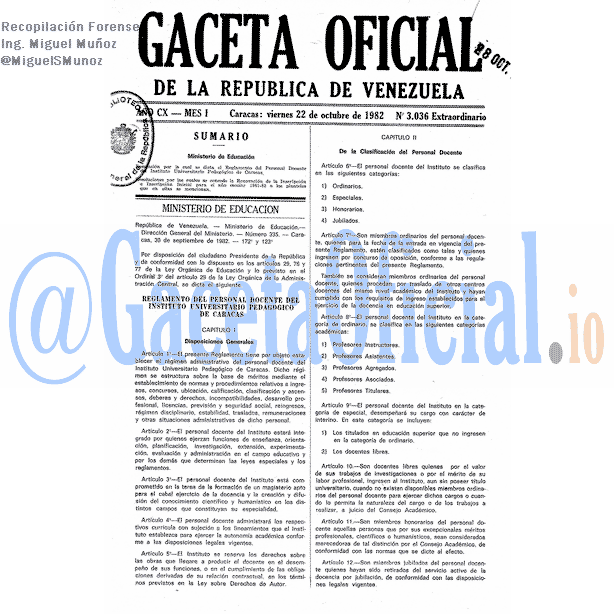 Gaceta Oficial 3036 del 22 Octubre 1982