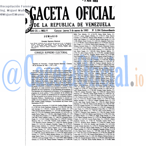 Gaceta Oficial 3104 del 3 Marzo 1983