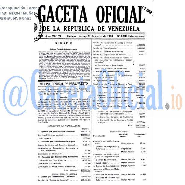 Gaceta Oficial 3106 del 11 Marzo 1983