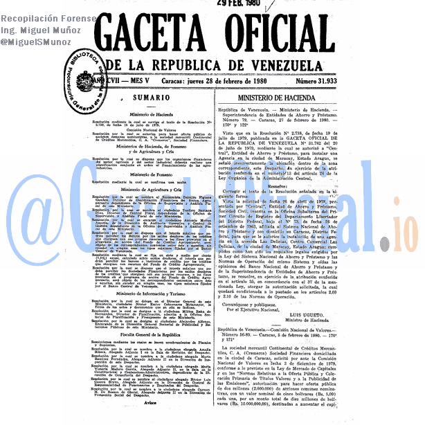 Gaceta Oficial 31933 del 28 Febrero 1980