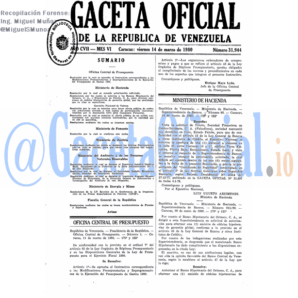 Gaceta Oficial 31944 del 14 Marzo 1980