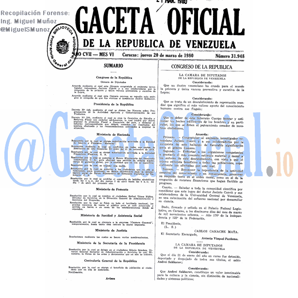 Gaceta Oficial 31948 del 20 Marzo 1980