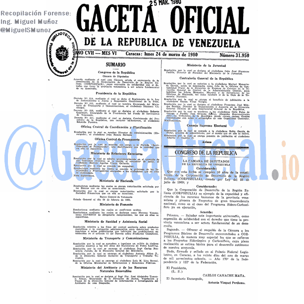 Gaceta Oficial 31950 del 24 Marzo 1980