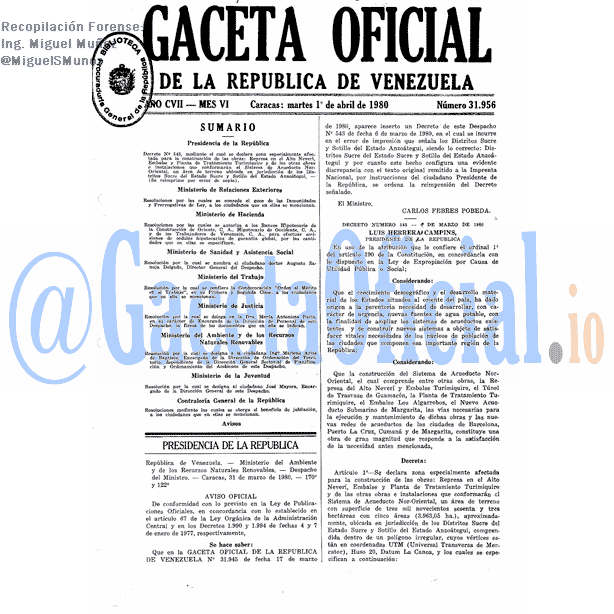 Gaceta Oficial 31956 del 1 Abril 1980