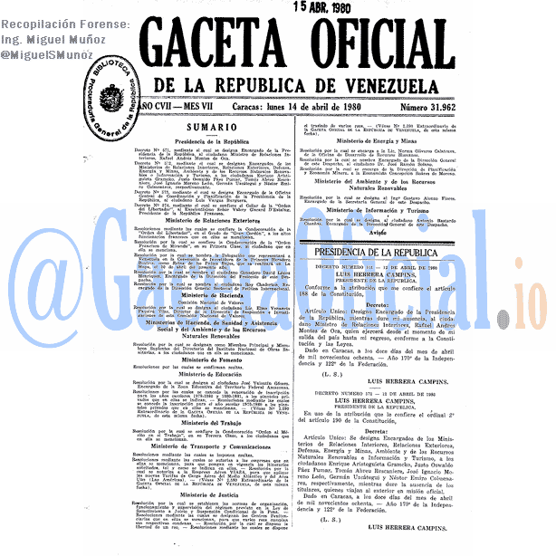 Gaceta Oficial 31962 del 14 Abril 1980