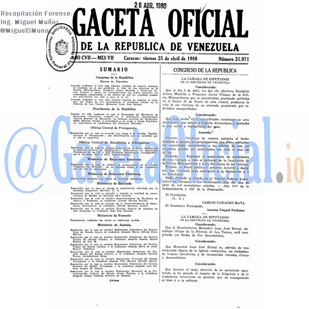 Gaceta Oficial 31971 del 25 Abril 1980