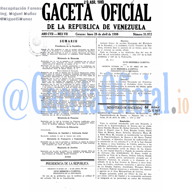 Gaceta Oficial 31972 del 28 Abril 1980