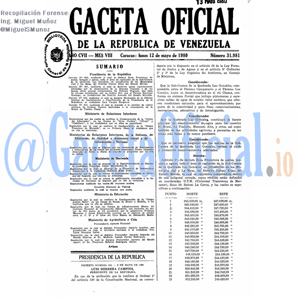 Gaceta Oficial 31981 del 12 Mayo 1980