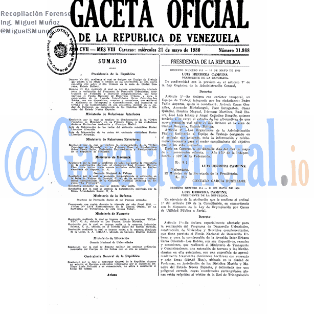 Gaceta Oficial 31988 del 21 Mayo 1980
