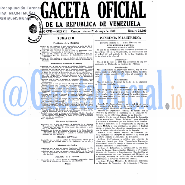 Gaceta Oficial 31990 del 23 Mayo 1980