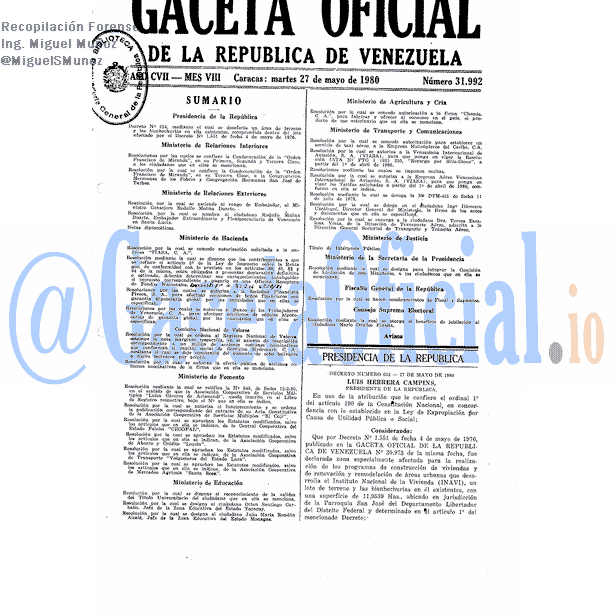 Gaceta Oficial 31992 del 27 Mayo 1980