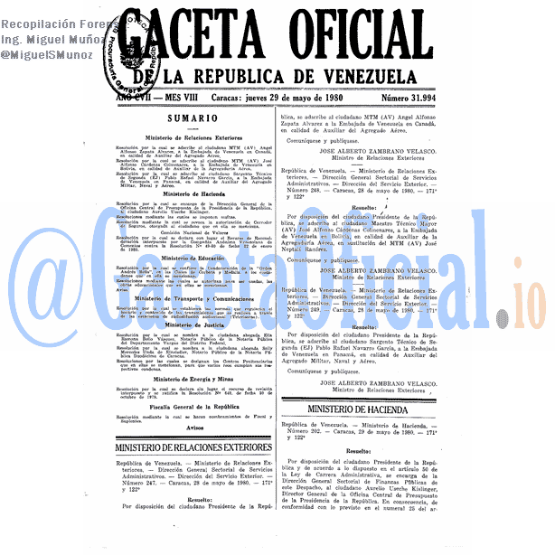 Gaceta Oficial 31994 del 29 Mayo 1980