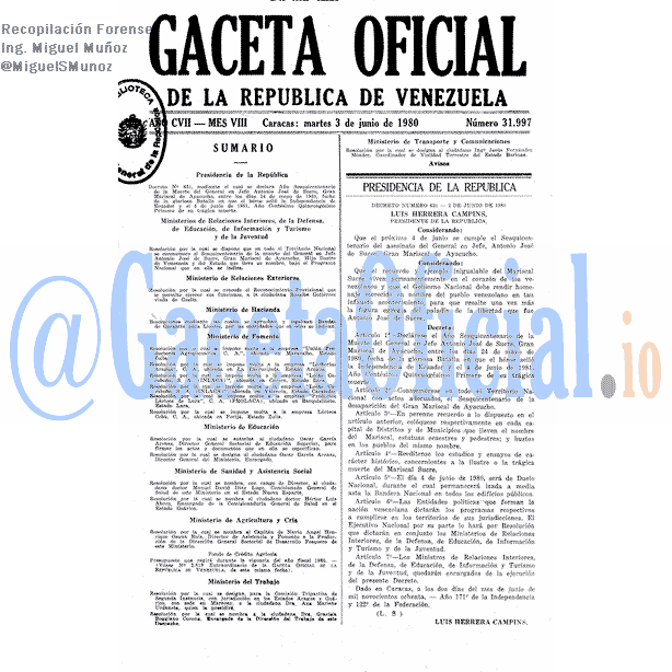 Gaceta Oficial 31997 del 3 Junio 1980