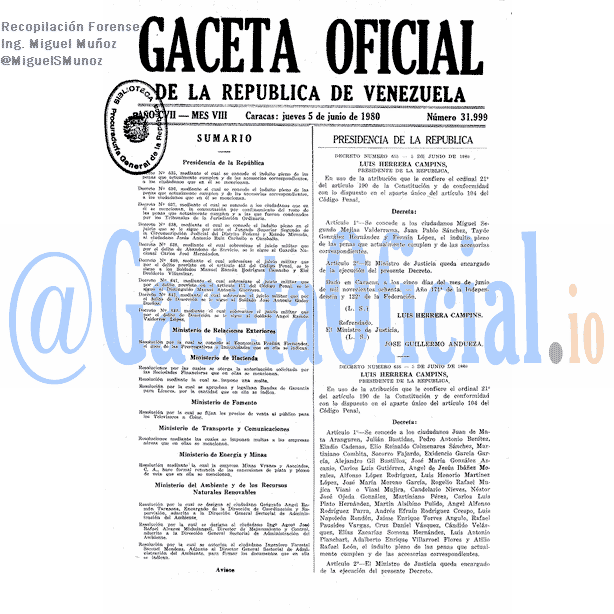 Gaceta Oficial 31999 del 5 Junio 1980