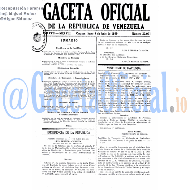 Gaceta Oficial 32001 del 9 Junio 1980