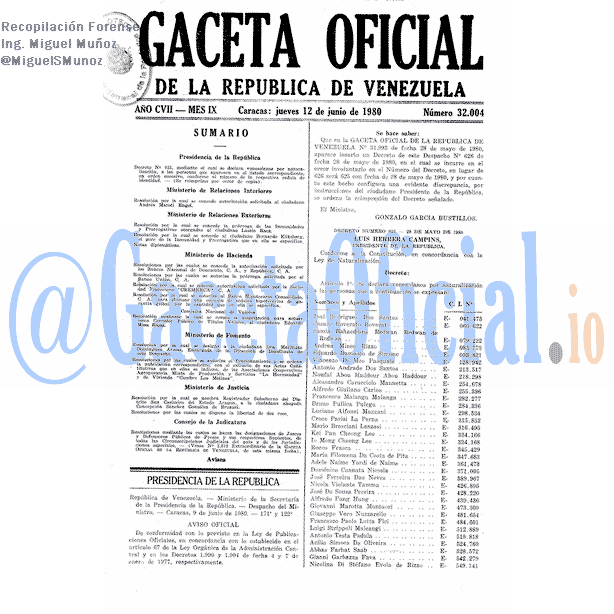 Gaceta Oficial 32004 del 12 Junio 1980