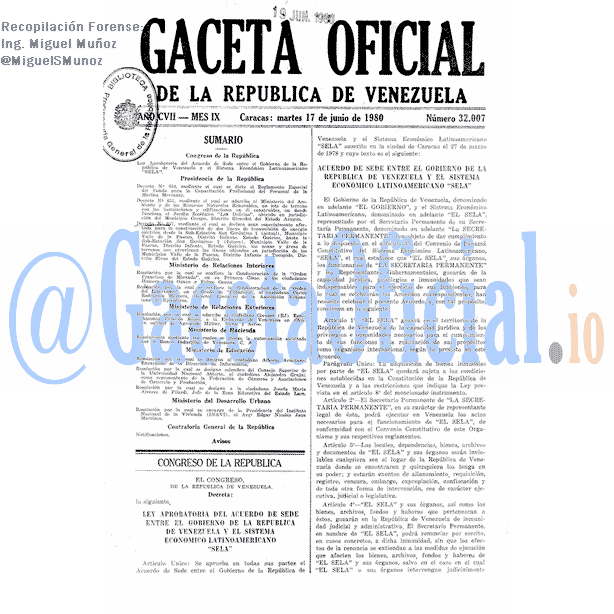 Gaceta Oficial 32007 del 17 Junio 1980