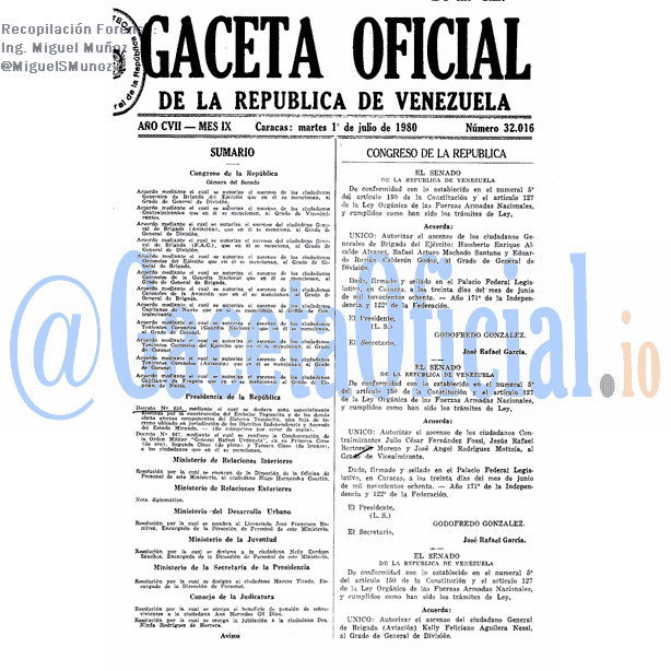 Gaceta Oficial 32016 del 1 Julio 1980