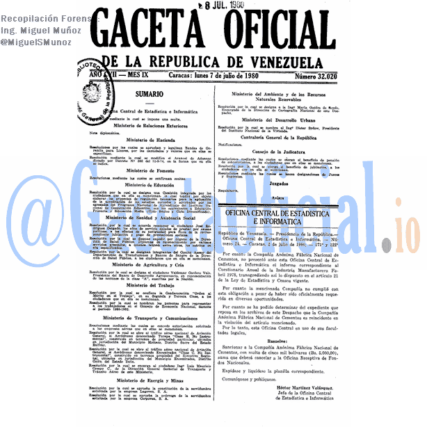 Gaceta Oficial 32020 del 7 Julio 1980