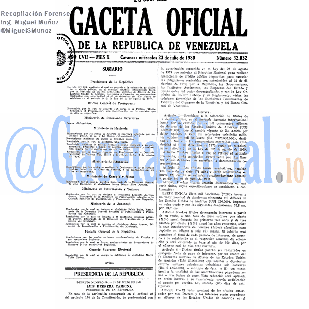 Gaceta Oficial 32032 del 23 Julio 1980