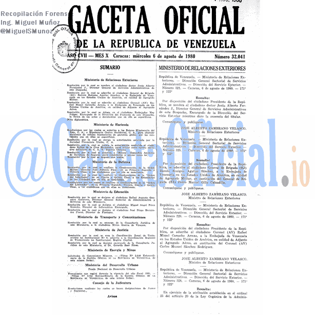 Gaceta Oficial 32041 del 6 Agosto 1980