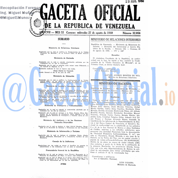 Gaceta Oficial 32056 del 27 Agosto 1980