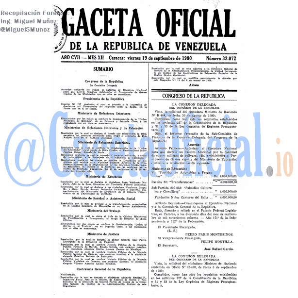 Gaceta Oficial 32072 del 19 Septiembre 1980