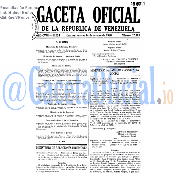 Gaceta Oficial 32089 del 14 Octubre 1980