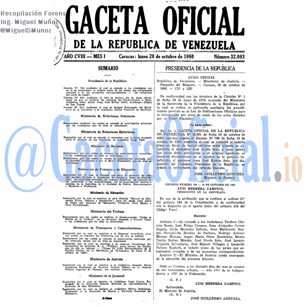 Gaceta Oficial 32093 del 20 Octubre 1980