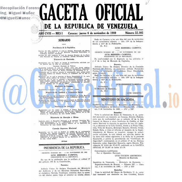 Gaceta Oficial 32105 del 6 Noviembre 1980
