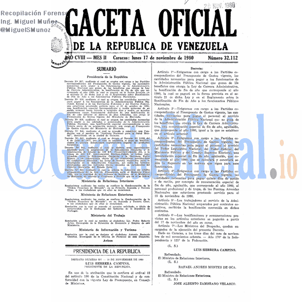 Gaceta Oficial 32112 del 17 Noviembre 1980