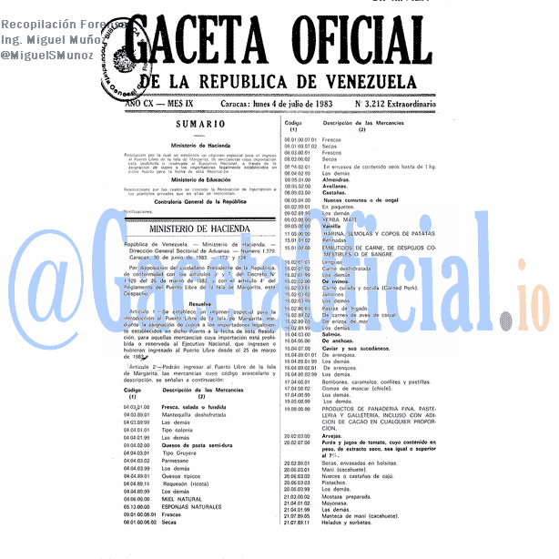 Gaceta Oficial 3212 del 4 Julio 1983