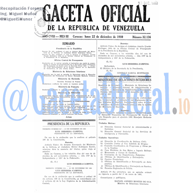 Gaceta Oficial 32136 del 22 Diciembre 1980