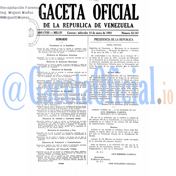 Gaceta Oficial 32147 del 14 Enero 1981